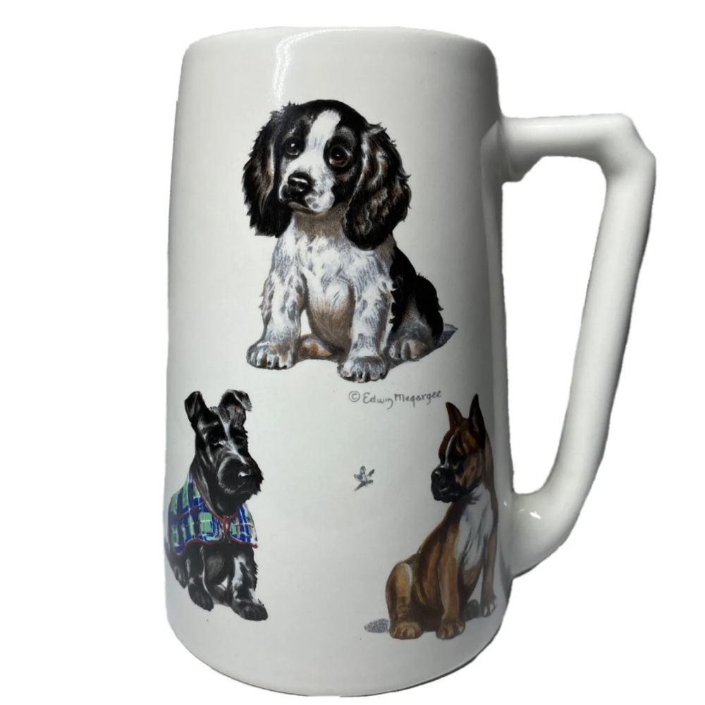 Edwin Megargee Signed Dog & Dragonfly Mug Coffee Cup Boxer, Scottie Springer